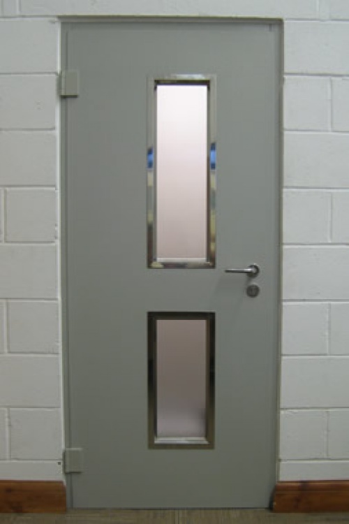 Steel Door Vision panels powder coat and stainless steel.